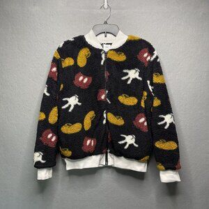 Disney Parks Mickey Mouse Sherpa Jacket L Warm Fleece Zip-Up Spellout Liner